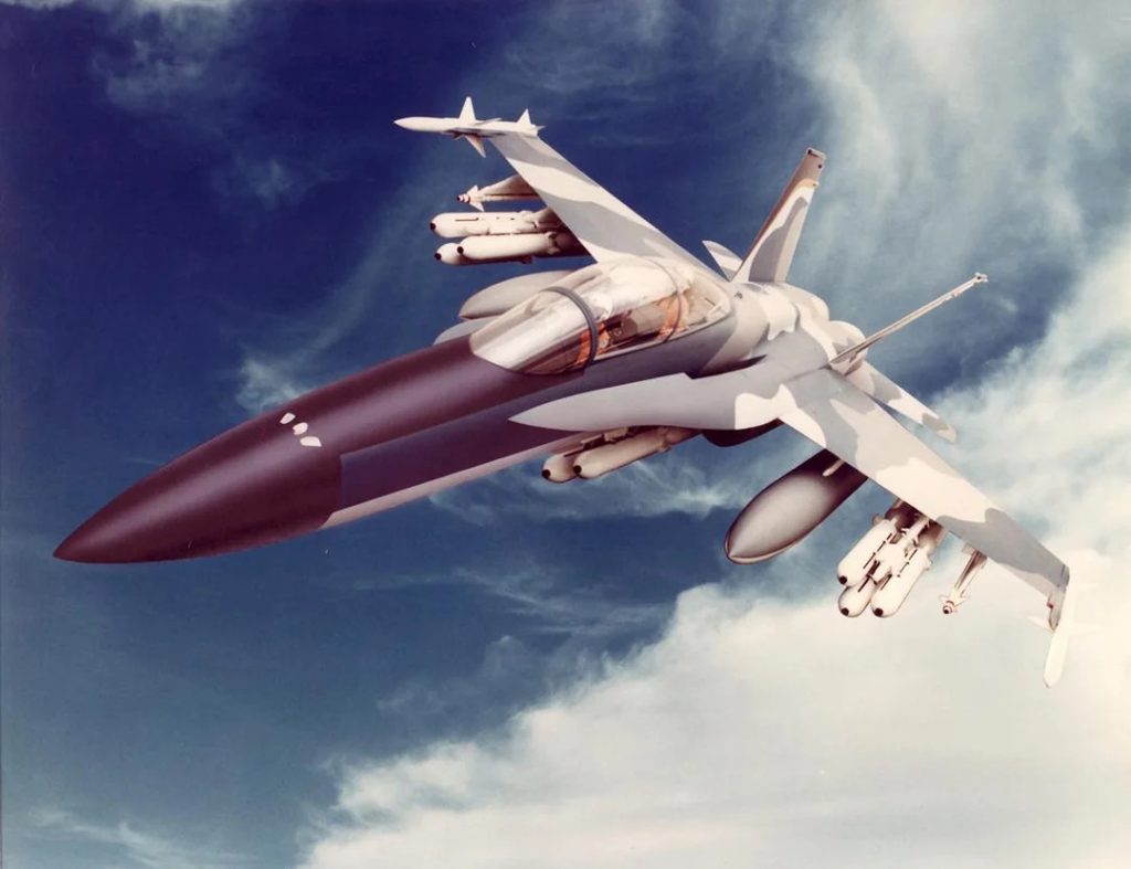 A Northrop prometia um caça mais leve que o F/A-18 Hornet naval, mas o F-18L nunca saiu do papel (Northrop Grumman/Divulgação, 1981)