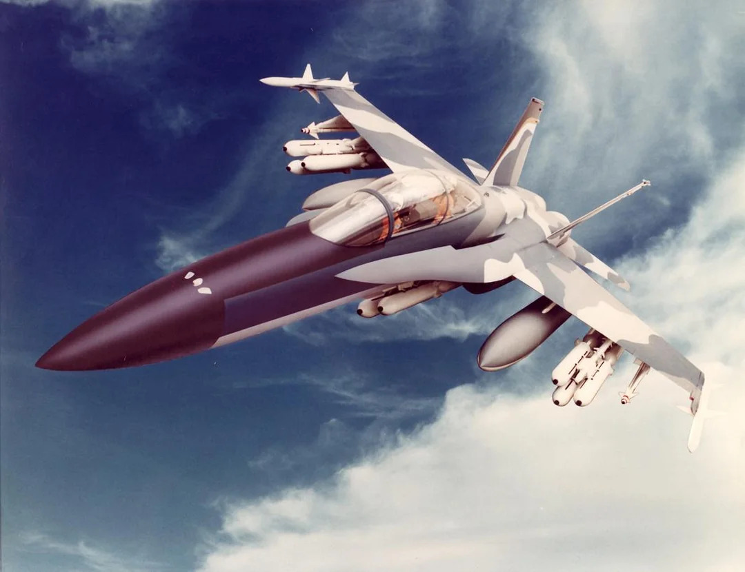 A Northrop prometia um caça mais leve que o F/A-18 Hornet naval, mas o F-18L nunca saiu do papel (Northrop Grumman/Divulgação, 1981)