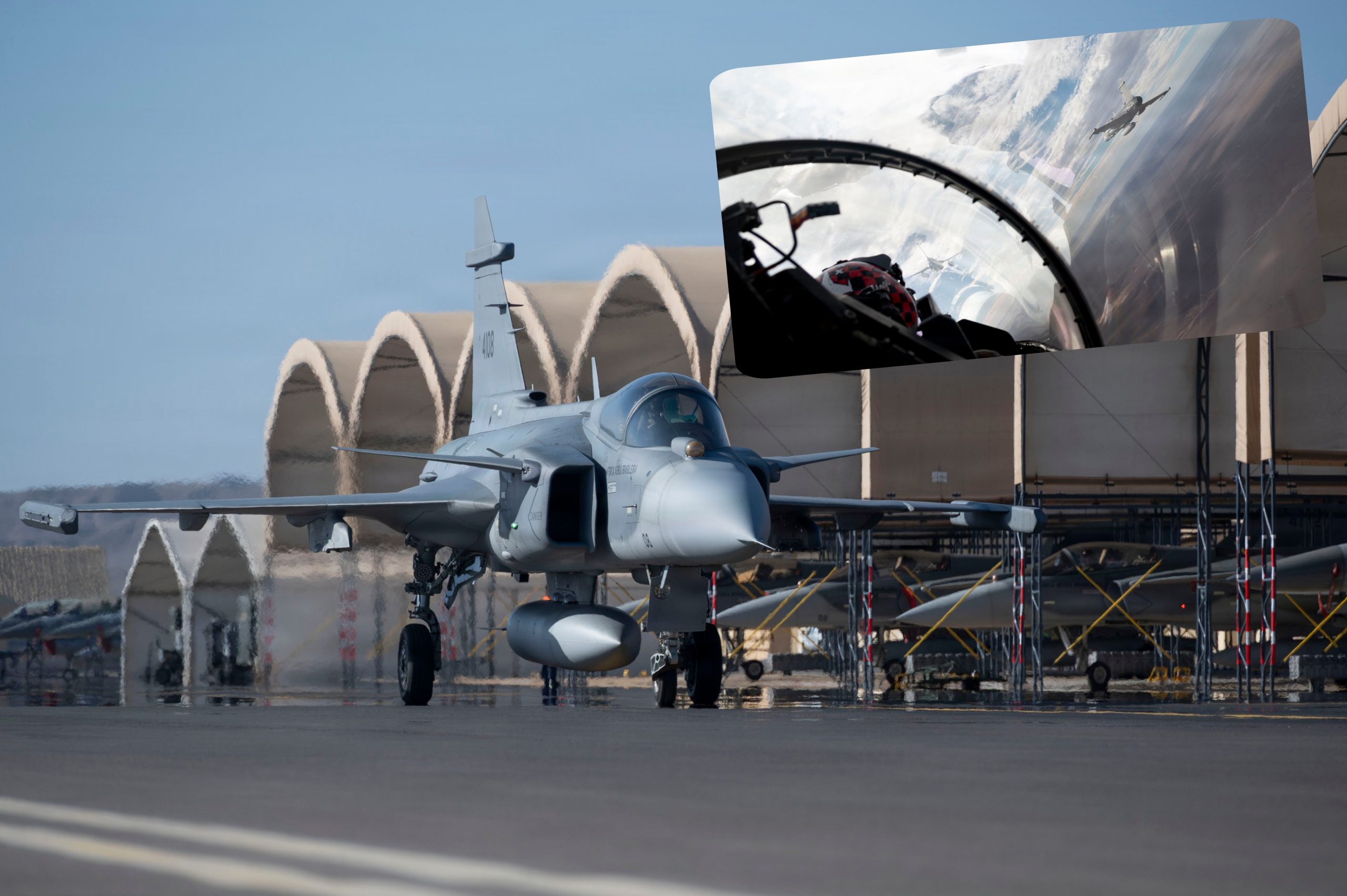 Em solo ou em voo, estreia dos caças Gripen na Salitre também foi registrada por militares da USAF (Staff Sgt. Jacob Cabanero)